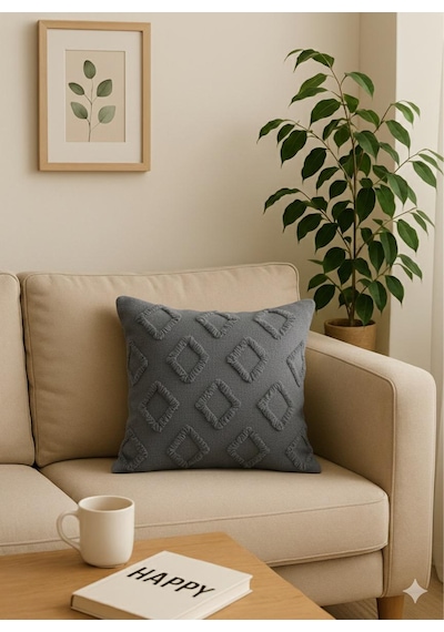 Kırlent Kılıfı 43x43 Cm Çift Taraflı, Fermuarlı, Lüks Şönil Kumaş Koltuk Örtüsü İle Uyumlu 1 Adet Antrasit