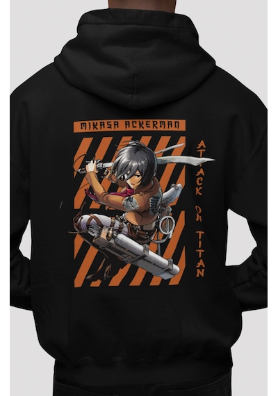Sevbano Mikasa Ackerman Attack On Titan Anime Sırt Baskılı Unisex Oversiz Siyah