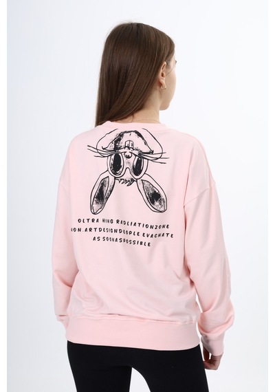 Toontoy Kids Toontoy Kız Çocuk Baskılı Sweatshirt Pudra