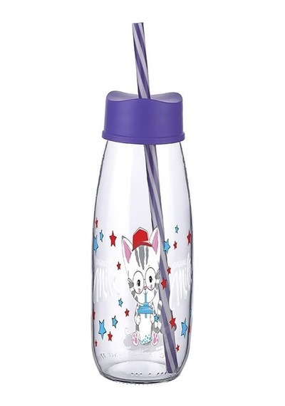 Hayvan Figürlü Pipetli Su Ve Süt Şişesi Cam 500 Ml Renkli