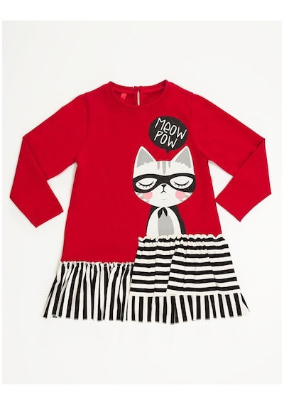 Denokids Mushi Meow Pow Kız Elbise Kırmızı