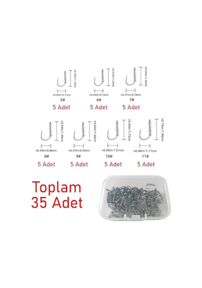 Valkyrie 35 Adet Yaylı Balık Kancası Seti Paslanmaz Çelik Hazneli Yem Tutucu Olta İğnesi 5- 11 Genel