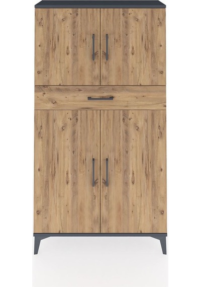 Arges Dolap 3 Raflı Tek Çekmeceli 4 Kapaklı 88x30x163 Antrasit-çam Antrasit