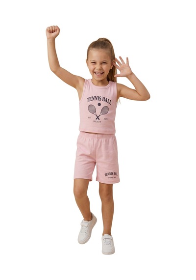 New Kids Kız Takım Çocuk Sıfır Kol Pmb Tennis Baskılı Kız Takım -91209 Pembe