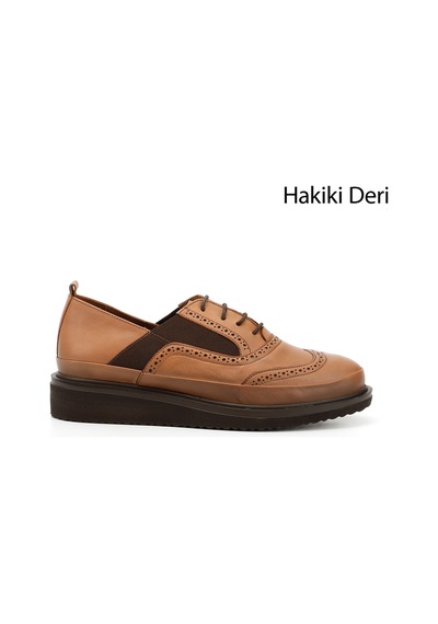 Gönderi(R) Gönderi R Taba Antik Bağcıklı Dolgu Taban Hakiki Deri Ayakkabı Taba