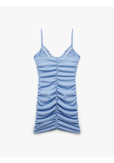 Koton İp Askılı Drapeli Fiyonk Detaylı Slim Fit Bodycon Mini Elbise Mavi 5sal80040ık Mavi