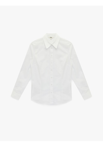 Koton Basic Slim Fit Düğmeli Uzun Kollu Pamuklu Gömlek Beyaz 6sak60295uw Beyaz
