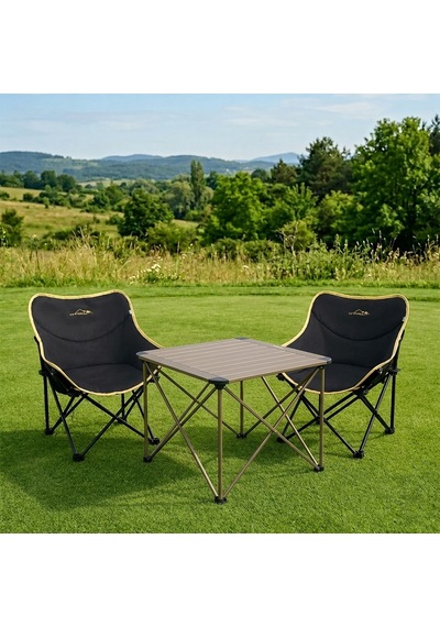 Yek Outdoor Campout Alüminyum Büyük Boy Masa + 2 Campout Fırat Sandalye Set Siyah