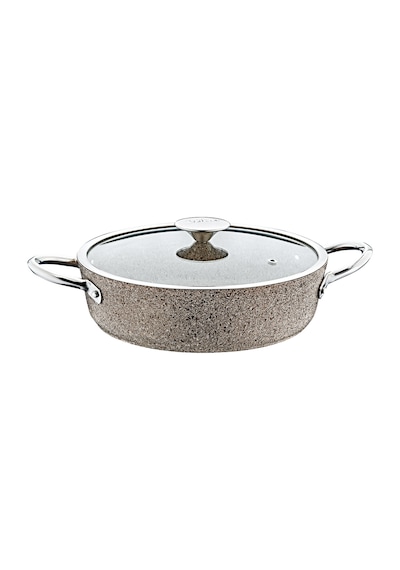 3316 - 2 Parça, Bio Granit, İndüksiyonlu, 28x8 Cm-4,0 Litre Basık Tencere K.bej Gövde, Platin Detay Bej