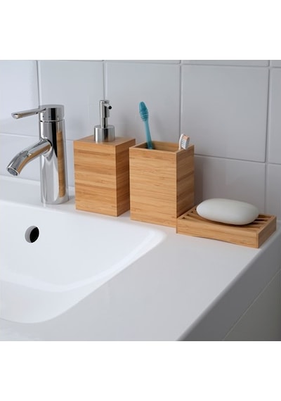 3 Parça Bambu Banyo Seti 3 Ikea Bambu Sabunluk Seti Banyo Set 3Pa Sarı