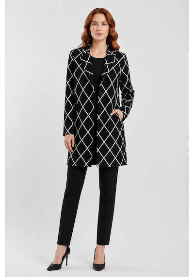 Neden Tekstil Kadın Siyah Beyaz Ekose Desenli Blazer Ceket