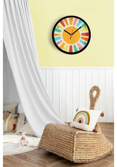 Retro Gün Doğumu Gökkuşağı Modern Duvar Saati - 25cm - Önü Camlı Siyah Kasa - Sessiz Mekanizma-jh0252 Siyah