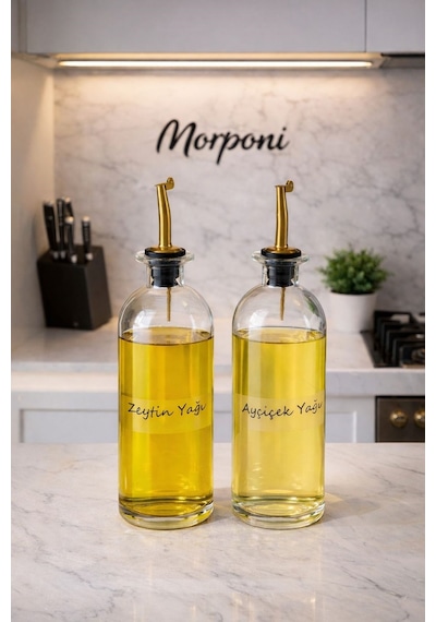Morponi Akıtmaz Gold Başlıklı 2'li Yağdanlık Seti 500 Ml Thn Şeffaf