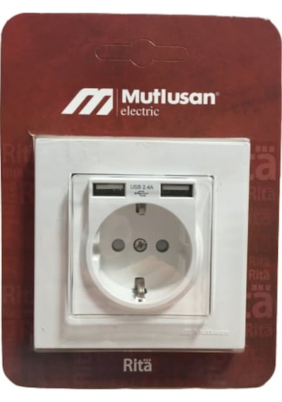 Mutlusan Rita Çift USB'li Topraklı Priz 24A Hızlı Şarj + Çocuk Koruma