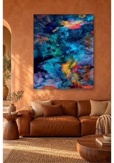 Fida Turkuaz Pembe Bulutsu Soyut Desen Canvas Tablo Çok Renkli
