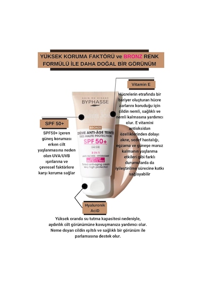 Byphasse  3'ü 1 Arada Renkli Güneş Kremi Bronz SPF50+ 50 ML