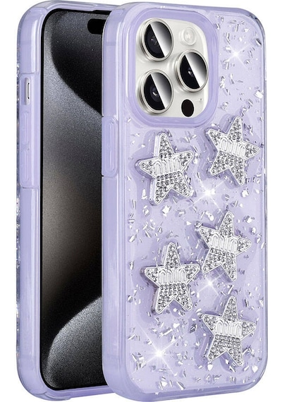 Zore Apple Uyumlu iPhone 15 Pro Max Kılıf Airbagli Simli Arka Yüzey Işıltı Silikon Kapak - Lil Lila