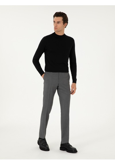 Cacharel Siyah Slim Fit Yün Karışımlı Çeyrek Balıkçı Yaka Basic Triko Kazak