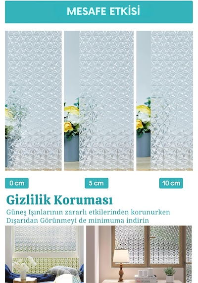 Technojet Statik Buzlu Desenli Cam Kaplama Filmi Duşa Kabin Ofis Balkon Dekorasyon Folyo 60cmx100cm Tk2019