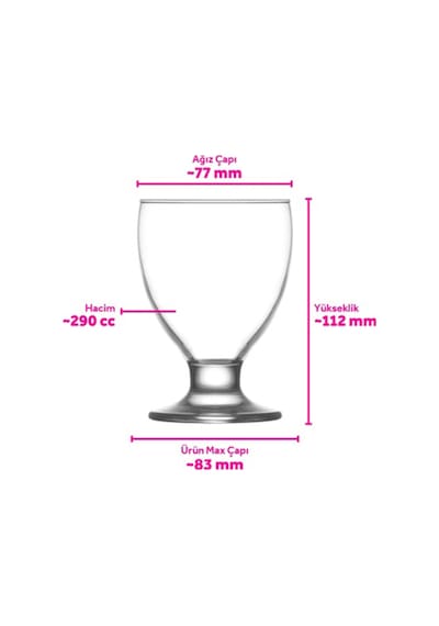Lav Alara Cam Meşrubat Bardağı 6'lı 290 ml Tablalı (Tatlı Servisi , Dondurmalık , Su Bardağı )