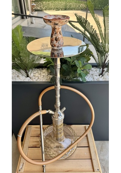 Sigor Çelik Nargile Takımı Çanta Lüle Maşa Dahildir /dip Dekor Gold