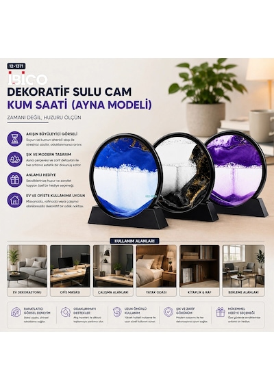 10 Inc - 25cm Renkli Sulu Cam Kum Saati Hareketli Ayna Modeli Bx40
