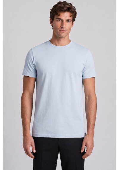 Sabri Özel Buz Mavi %100 Pamuk Bisiklet Yaka Düz Renk Basic T-shirt