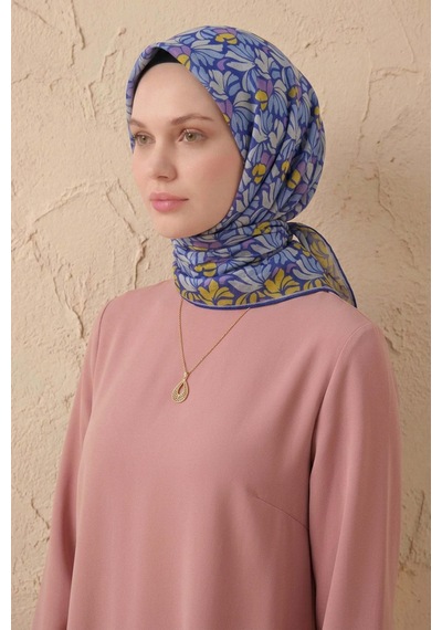 Silk Home Soft Eşarp Floral Line Saks Mavi 90x90 Çok Renkli
