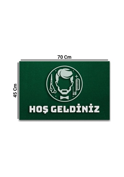 Valerine Life Erkek Kuaförü Yeşil Renk Berber Hoş Geldiniz Kapı Önü Paspası 45x70cm
