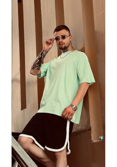 Flood Of Style Erkek Yeşil Düz Oversize Tshirt