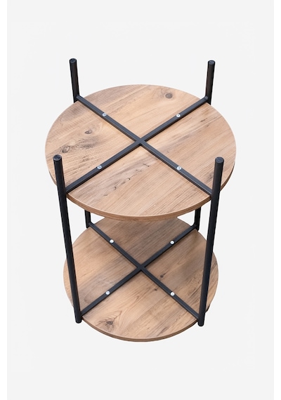 Sehpol Yuvarlak Tablalı İki Raflı Sehpa Q42x60 Cm Antrasit - Atlantik Çam