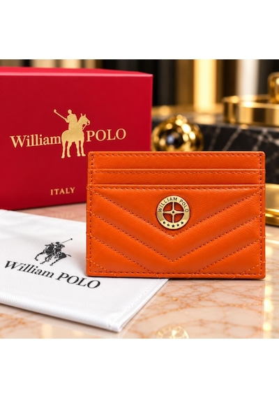 Williampolo Anka Hakiki Deri Unisex Kartlık-ince Tasarım Turuncu