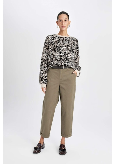 DeFacto Carrot Fit Kemerli Gabardin Pantolon Cepli Yüksek Bel Düz Paça D7413AX25SMKH260