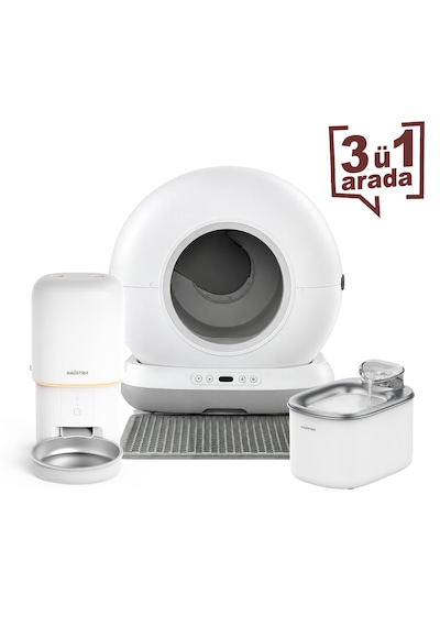 Haustier Cb001 Gri Kedi Tuvaleti Pf02 Beyaz Mama Kabı Wf007l Beyaz Kedi Suluğu 3 Lü Set Haustier Türkiye Garantili