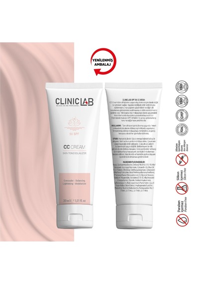Cliniclab Cilt Tonu Eşitleyici Nemlendirici Koruyucu ve Kapatıcı Özellikli CC Krem SPF50 30 ML