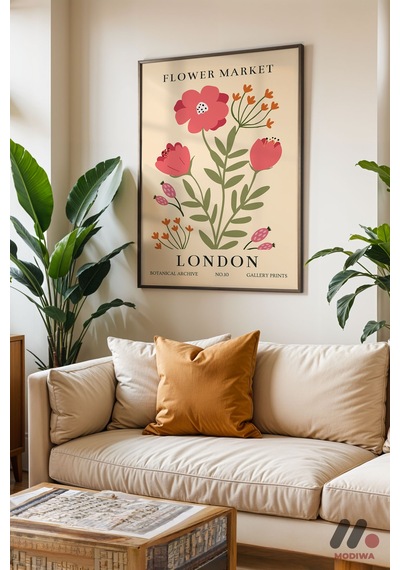 Flower Market Londra Posteri, Siyah Çerçeveli Duvar Tablosu - Ev Dekorasyonu