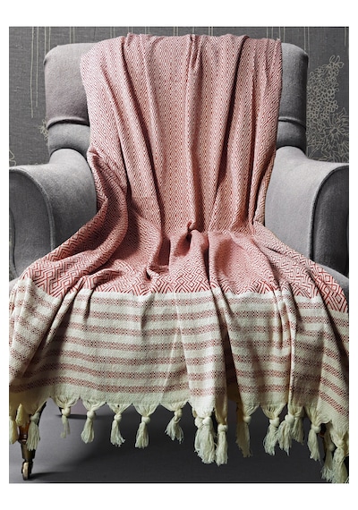 Buldan İşi Pamuklu 2'li Berjer Koltuk Örtüsü Seti 180x150 Cm - Kolları Örten Dokuma Kumaş Kiremit