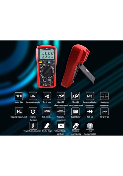 Unı-t Ut890c Profesyonel Dijital Multimetre Test Cihazı Voltmetre Ampermetre Ohmmetre Rms 6000 Hesapları Işıklı Lcd İle Polimetre Kapasite Testi Ve Sıcaklık Ölçümü