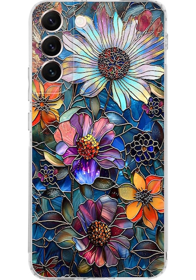 Printify Samsung Galaxy S22 Plus İle Uyumlu Vitray Mücevher Flora Tasarımlı Şeffaf Silikon Kılıf Şeffaf