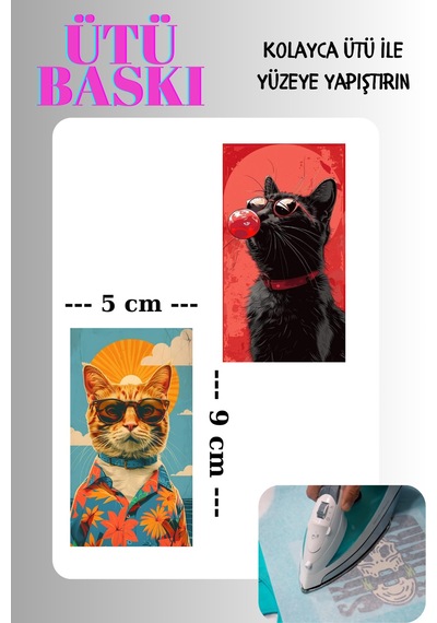 Kedi Ütü İle Yapışan Tişört Tekstil Transfer Dtf Baskı 2 Adet - 674522865