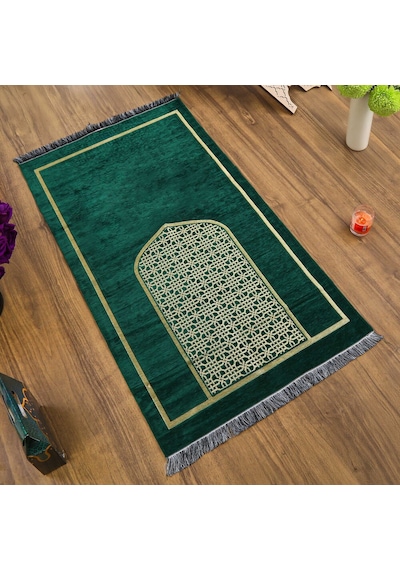 İsme Özel Selçuklu Desenli Lüks Şönil Seccade-yeşil 66x120cm 520 Gr