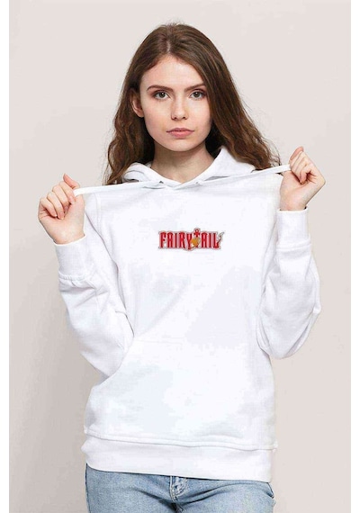 Fairy Tail 2 Baskılı Beyaz Kadın Kapşonlu Sweatshirt