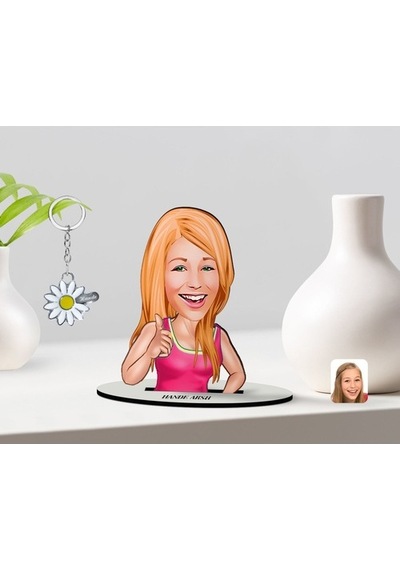 Kişiye Özel Kadın Karikatürlü 3D Ahşap Biblo Ve Isimli Silver Pap (473567067)