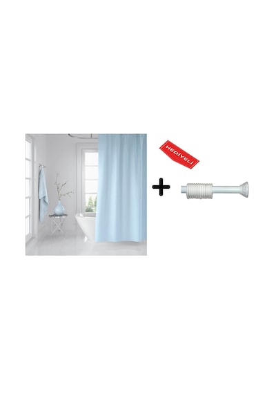 Zethome Banyo Duş Perdesi 0010 Mavi 120x200 Perde Borusu Askı Aparatı 90x130 Hediyeli Mavi
