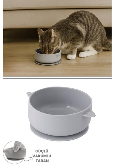Silikon Evcil Hayvan Mama Kasesi, Kaydırmaz Vakum Tabanlı Kedi Köpek Mama Su Kabı Tabağı 200ml