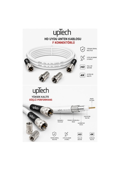 Uptech Hd Uydu Anten Kablosu 3 Metre F Konnektörlü Full Hd 4k Tv Kablosu