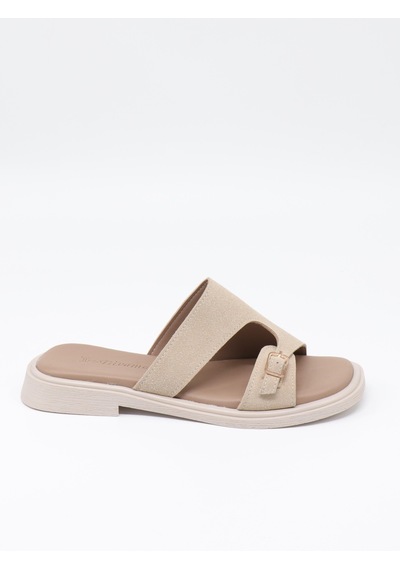 Nesilshoes Nesil Shoes Dvm 210 Bej Süet Tokalı Kadın Terlik