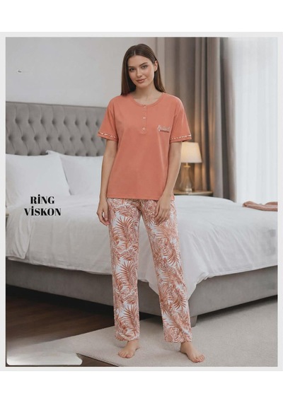 Mihra Kadın Ring Viskon Düğmeli Yaka Kısa Kol Likralı Pijama Takımı 40112k - 1 Adet Kiremit Mihra Kadın Ring Viskon Düğmeli Yaka Kısa Kol Likralı Pijama Takımı 40112k - 1 Adet Kiremit