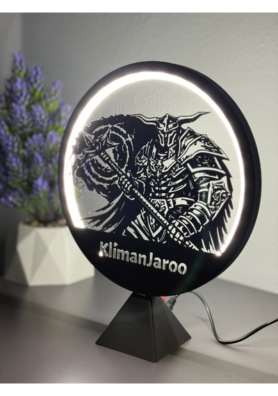 Knight Online Warrior Kişiye Özel İsimli Halka Led Masa Gece Lambası Gamer Oyun Oda Dekor Hediyelik Siyah