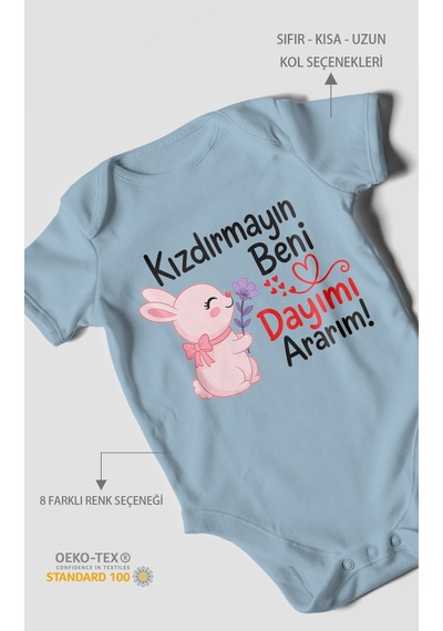 Morivokids Kızdırmayın Beni Dayımı Ararım Kısa Kollu Bebek Body %100 Pamuk Zbn165-kk Bebe Mavisi